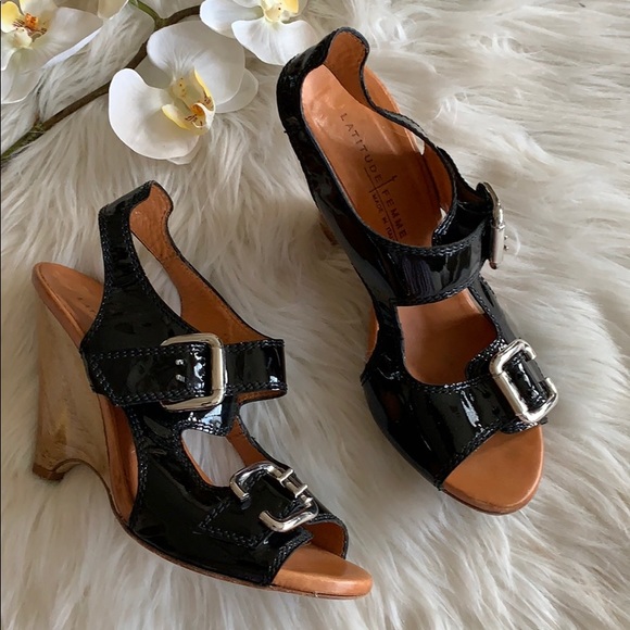 latitude femme Shoes - Latitude Femme Black Patent Open Toe Sandals